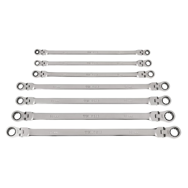 Long Flex Head 12-Point Ratcheting Box End Wrench Set, 7-Piece (6-19 mm)